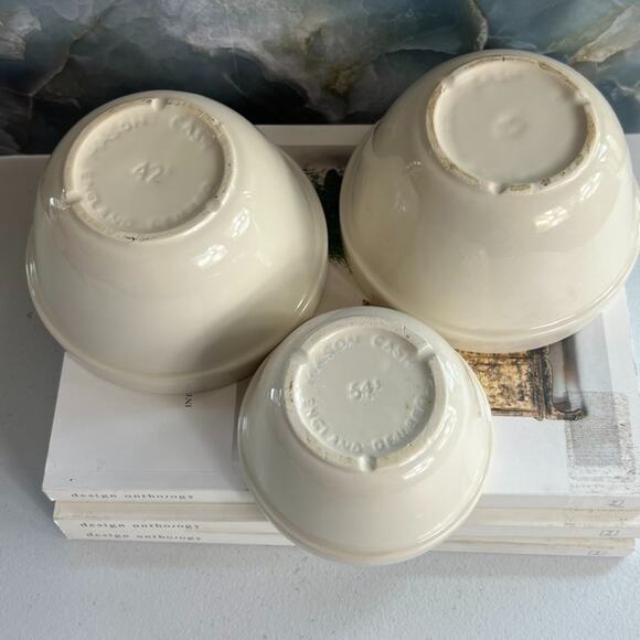 Mason Cash Bowl Set of 3 42s 54s Cream Off White English Pudding Vtg - Picture 4 of 11